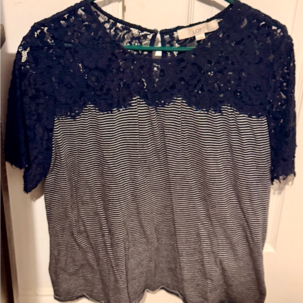 LOFT Black and White Lace Top